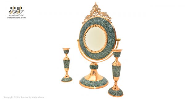 آینه وشمعدان فیروزه کوب ست 3 تکه مدل 1853